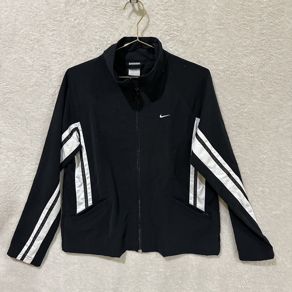 Vintage‎ Nike Jacket Women's Large Black Full Zip Logo Y2K Pockets Activewear
